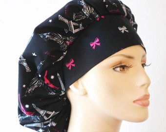 Scrub Hats Paris Evening Eiffel Tower Bouffant Surgical Scrub Hat - Paris Evening with a Glittering Bow Headband # 3 USA