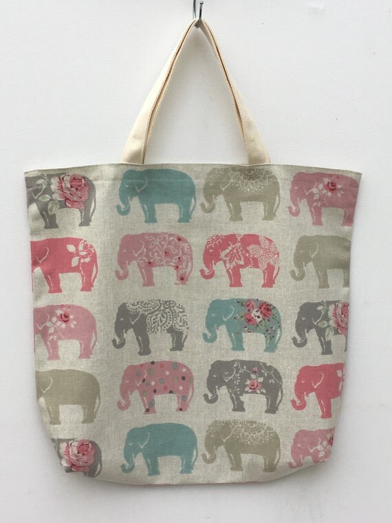 Elephants Tote bag Elephant print Tote Fabric Tote Bag Book