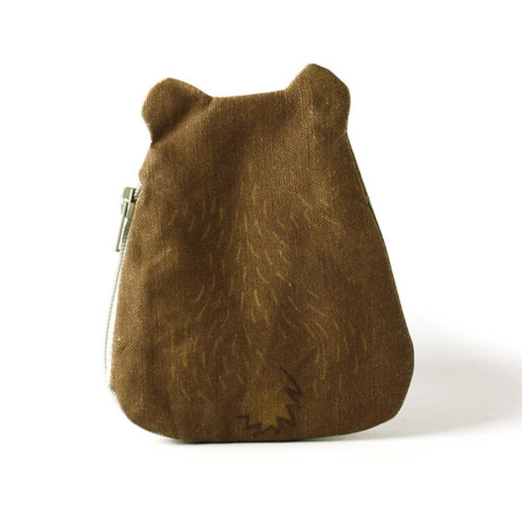 Bear Coin Purse Teddy Cotton brown by kaeselotti on Etsy