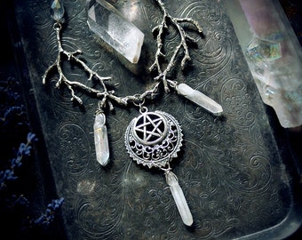 Witch Briar Necklace, pagan necklace, pentagram necklace, wiccan jewelry, wicca, fantasy jewelry, witchcraft, pagan jewelry, aura quartz