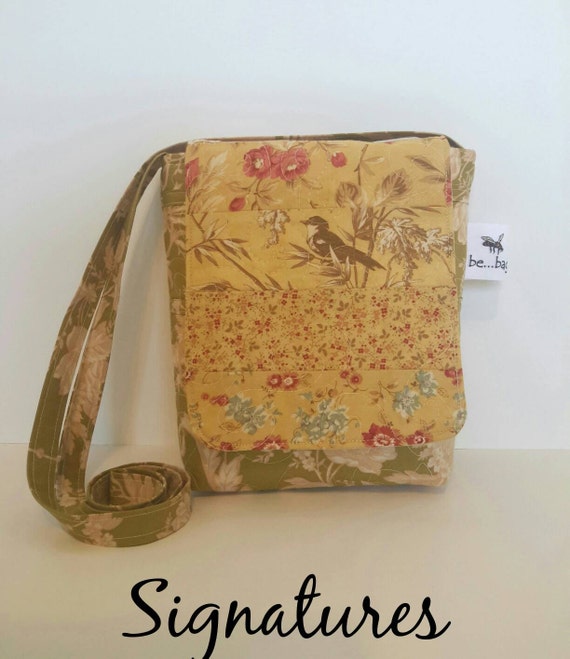 Quilted Cotton Cross Body Bag in Gold and Green by beCollections