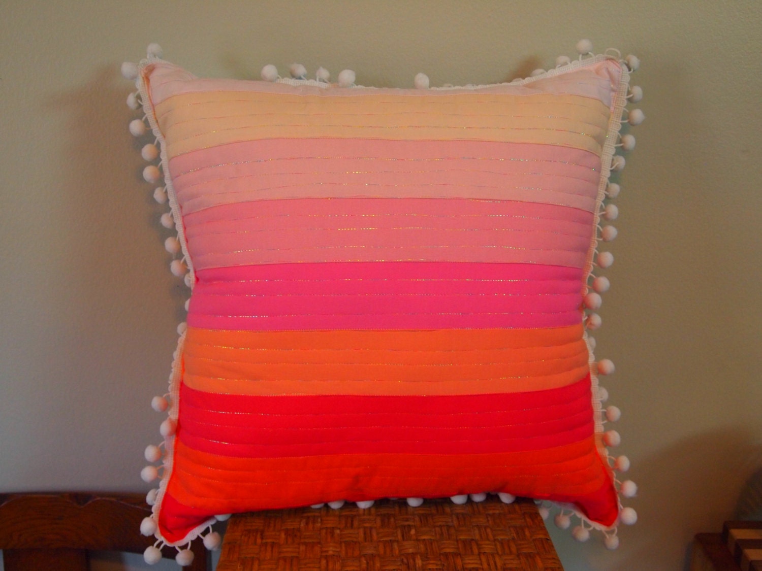 Pink Ombre Throw Pillow with Ball Fringe and by ShopGravelandGrace