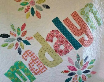 The Original Personalized Quilt 40 x 40, Baby Quilt, Raw Edge Applique Quilt, Name Quilt CC4040