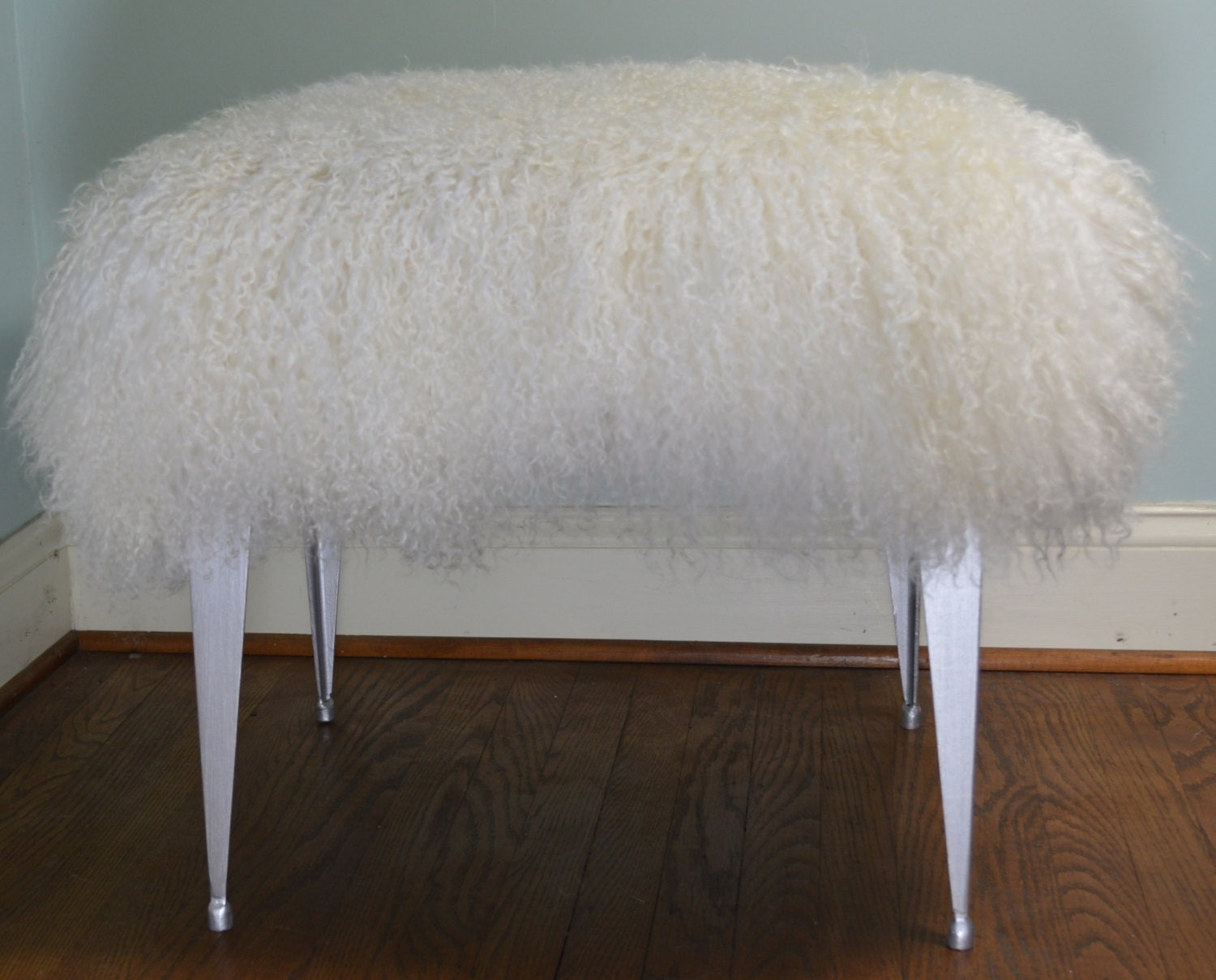 Mongolian Lamb Bench Stool Vanity Seat Ottoman Tibet Wool Fur Mongolian Lamb Bench Stool Vanity Seat Ottoman Tibet Wool Fur
