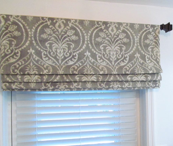 Faux Roman Shade Gray/Ivory Damask Mock Roman Valance Fake