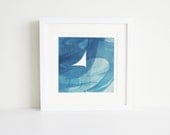 Art Print. Etching . Prussian Blue and White Contemporary Etching Print: Pane 45. Print Size 12" x 12" . unframed