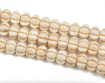 12mm Howlite PUMPKIN Beads, OFF WHITE Cream, full strand, about 52 beads, how0554