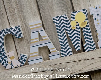 Baby Animal Nursery Letters, Custom Wooden Letters, Custom Letters, Baby Boy, Baby Girl (duck, hippo, giraffe, lion, navy, gold) 7 Inch Size