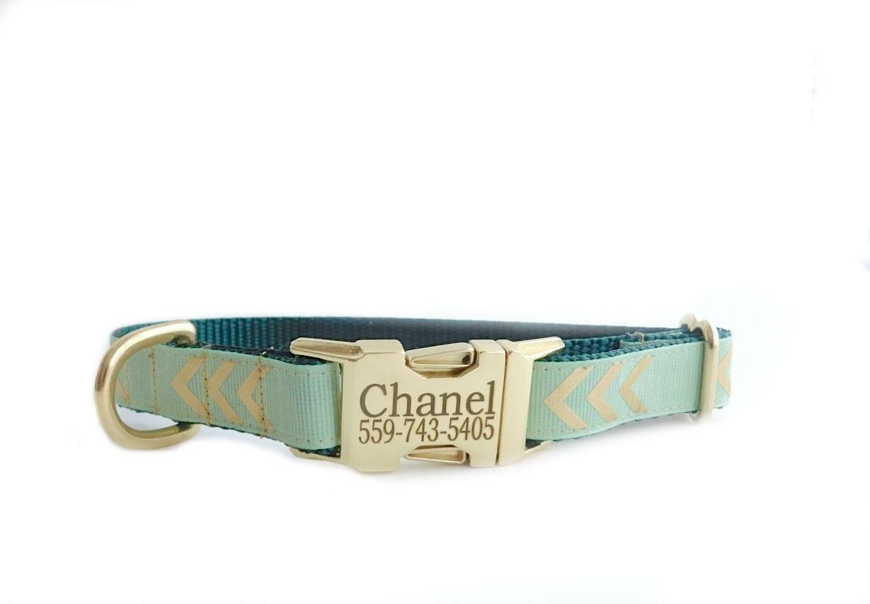 Personalized Dog Collar Gold Chevron Mint Collar
