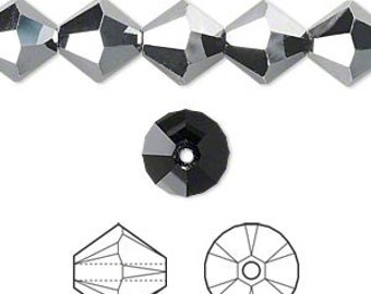Swarovski crystal, jet hematite, 6mm Xilion bicone 100 beads