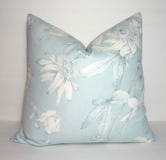 Decorative Pillow Light Blue Floral Print Pillow Cover Blue