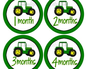 Monthly Baby Stickers, Tractor Stickers, Milestone Stickers Boy, Month Stickers, Baby Month Stickers Tractor Photo Props, Green, Yellow #627
