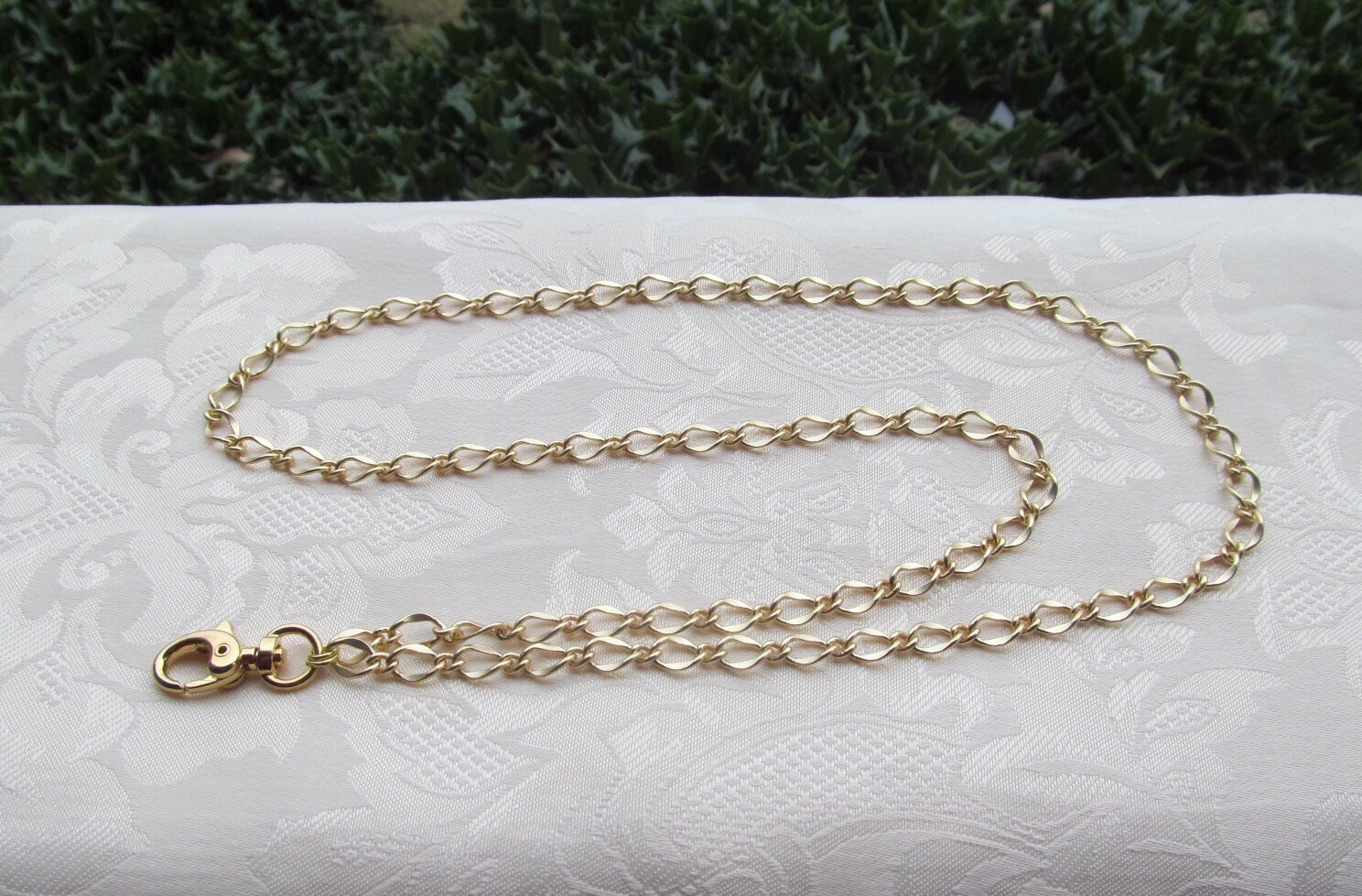 Gold Chain ID Badge Lanyard Matte Gold Half Flat Curb Chain