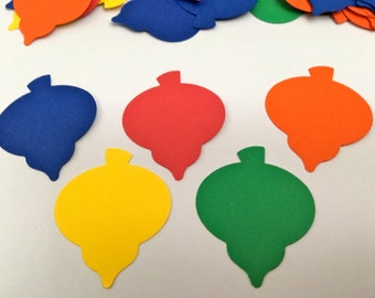 50 CHRISTMAS ORNAMENT punches red, yellow,green,orange and blue Hand Punched Die Cuts Confetti, Christmas,scrapbooking, cards