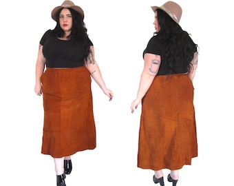 Plus Size Skirt l Deadstock Rust Suede Long Skirt l Size 18 l Vintage Skirt