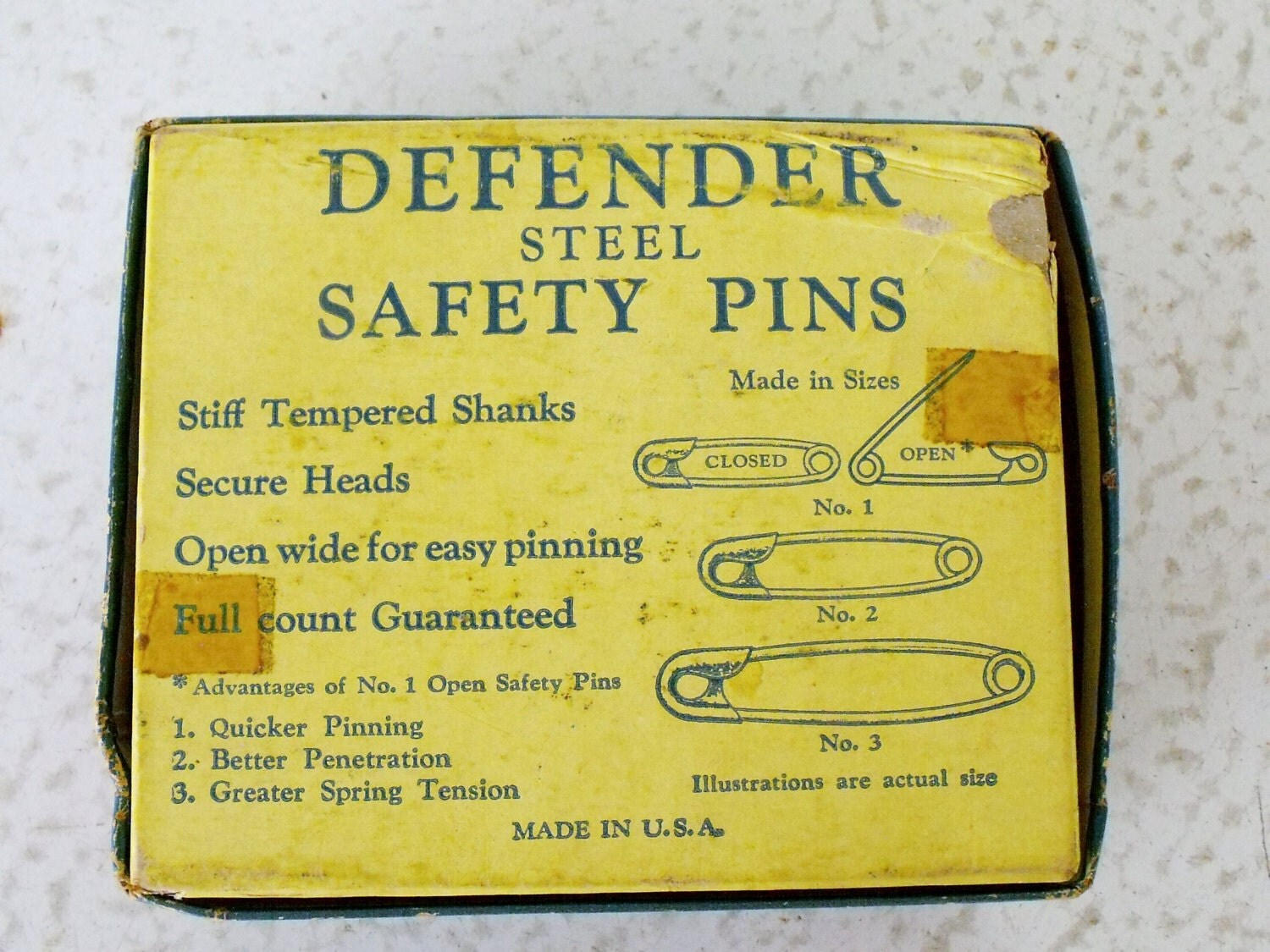 Vintage Box of Safety Pins Defender Steel USA Nickel Plated