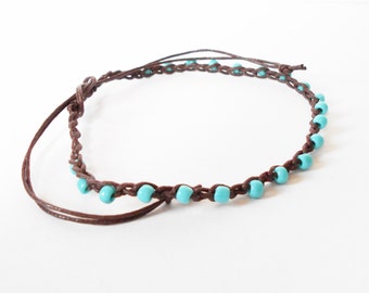 turquoise colour anklet, beaded ankle bracelet, adjustable crochet anklet, bohemian surfer style, festival jewelry, beachwear, gift for her