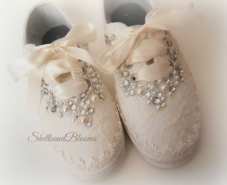 Wedding Bridal Tennis Shoes Sneakers Flats Chic Ivory Or 
