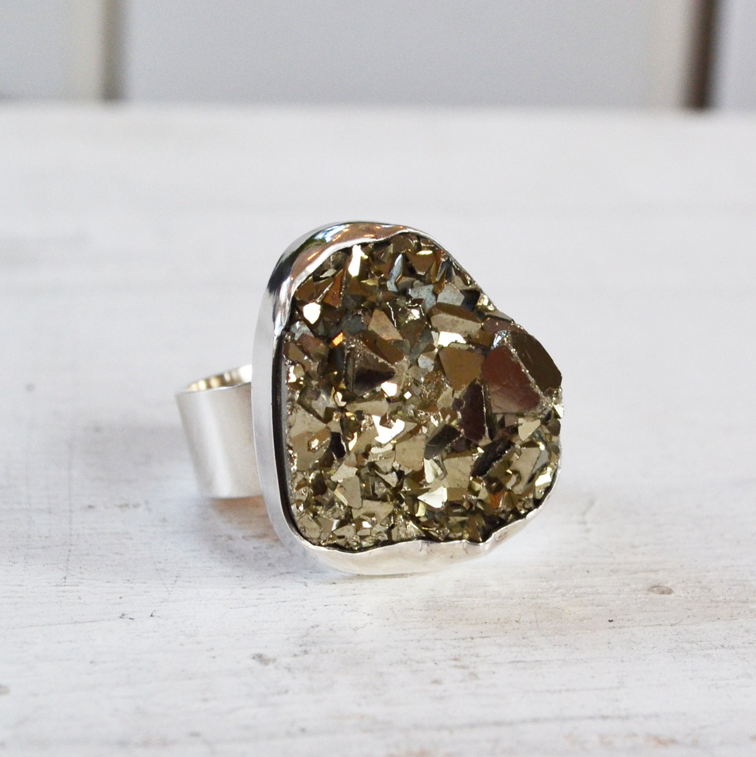 Pyrite Ring Sparkly Fools Gold Ring Sterling Silver Ring