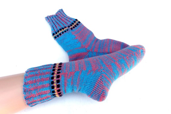 Items similar to knit socks, knitted colorful women stocking, knitting ...