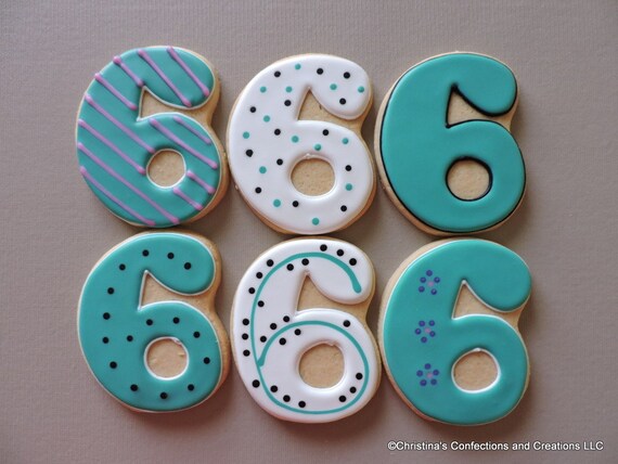 Large Number 6 Hand Decorated Sugar Cookies For Birthdays