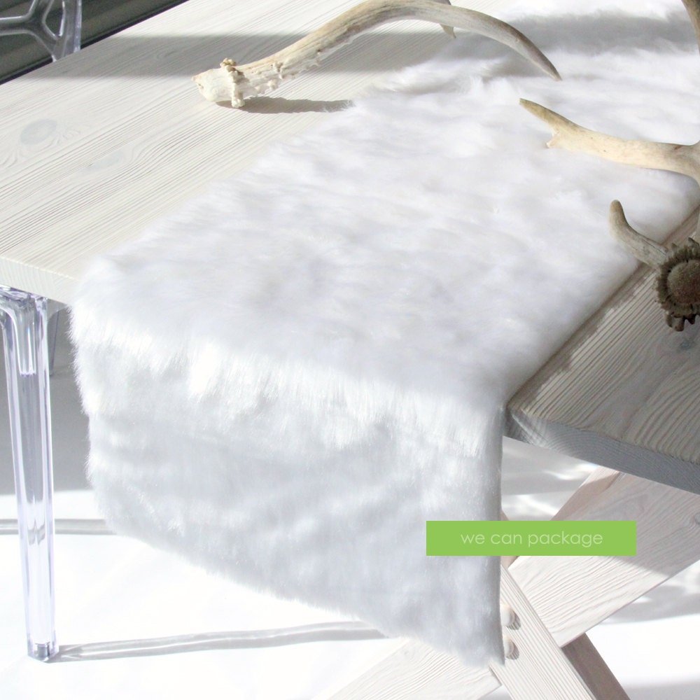 White Faux Fur Table Runner 12 x 96