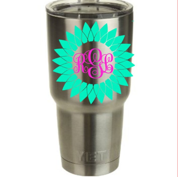 Monogram Flower Decal for Yeti Tumbler Cup Choose your color