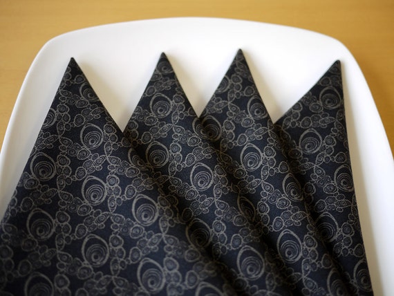Cloth Dinner Napkins - Rhapsody Print in Black - Set of 4 - Holiday Gift, Wedding Gift, Housewarming Gift, Hostess Gift