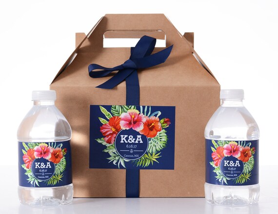 Beach Wedding Favors - 25 Wedding Favor Box / Welcome Box Labels Gable Wedding Box Set with 50 Water Bottle Labels Il_570xn