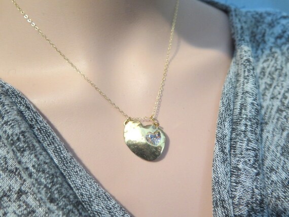 Gold heart necklace Gold swarovski heart necklace Heart by Viyoli