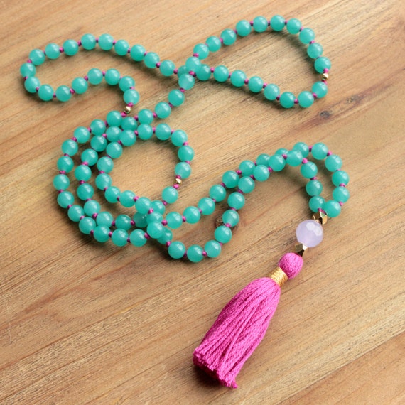 Jade Mala Necklace Prayer Beads Knotted Beads by TheMintedMagpie