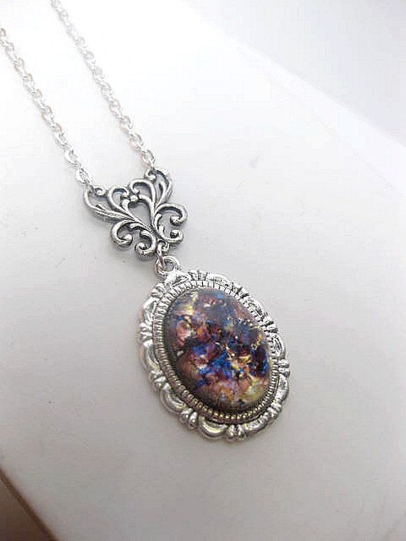 Amethyst Opal Necklace Silver Fire Opal Custom Length