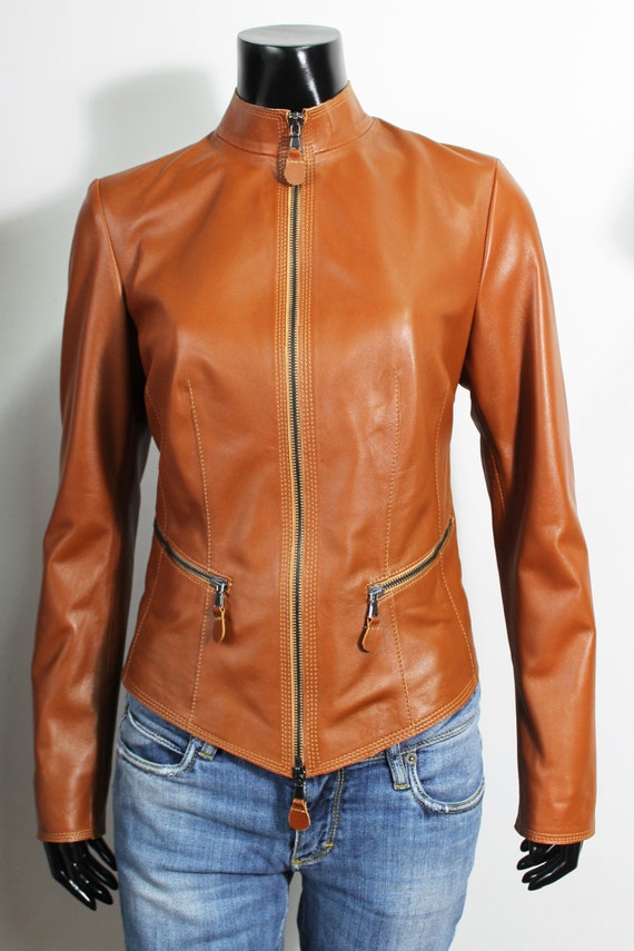 Italian handmade Women soft genuine lambskin leather jacket