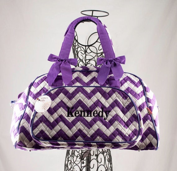 Personalized Purple Duffel Bag Chevron Print Duffel Quilted