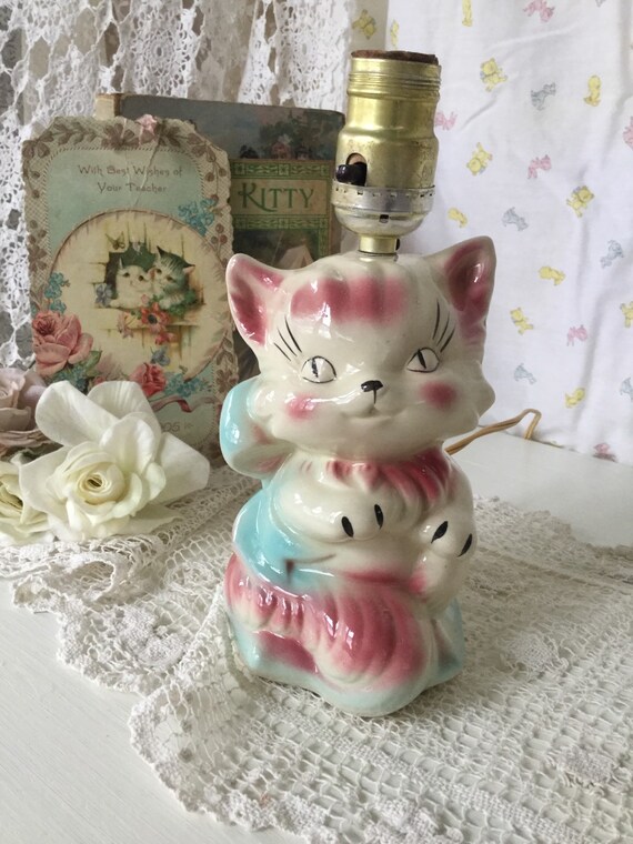 Vintage Kitty Cat Nursery Lamp Childs LampNightlightTotline