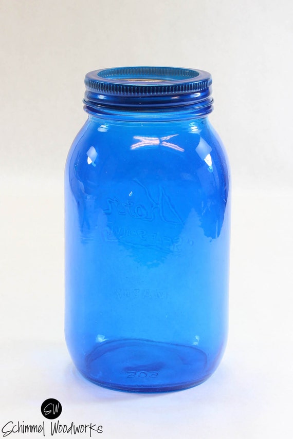 Powder coated transparent Blue 32 oz Kerr Mason Jars, 32 oz