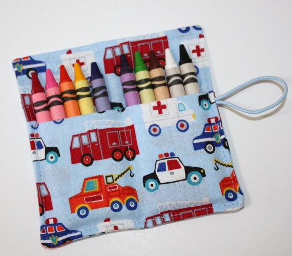 Firetrucks Crayon Rolls Party Favors, Firetrucks Police Cars TowTrucks Ambulances, Crayon Wrap, Birthday Party crayon wraps bags sleeves Il_570xn