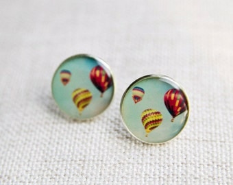 Hot Air Balloon Earrings / Studs / resin jewelry / photo jewelry / wearable art / statement earrings
