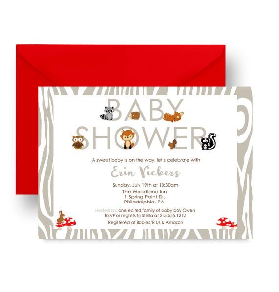 Mod Woodland Baby Shower Invitation Neutral Sprinkle Party Printable or Printed Invites Deer Fox Earthy Baby Boy or Girls Woodsy (MODWOOD) Il_570xn