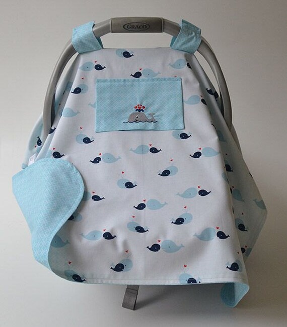 Baby Car Seat Cover READY TO SHIP Whales Newborn Gift White