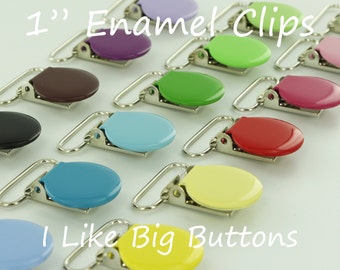 10 Enamel Clips 1 INCH Round Metal Pacifier Clips / Suspender Clips / Paci/Dummy/Bib / Toy Holder Clips