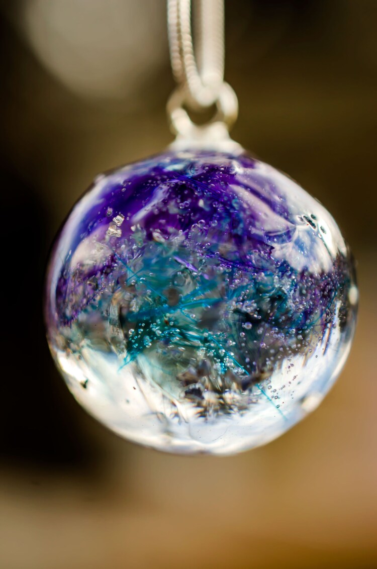 Galaxy pendant big ball resin pendant blue purple by PAGANEuniques