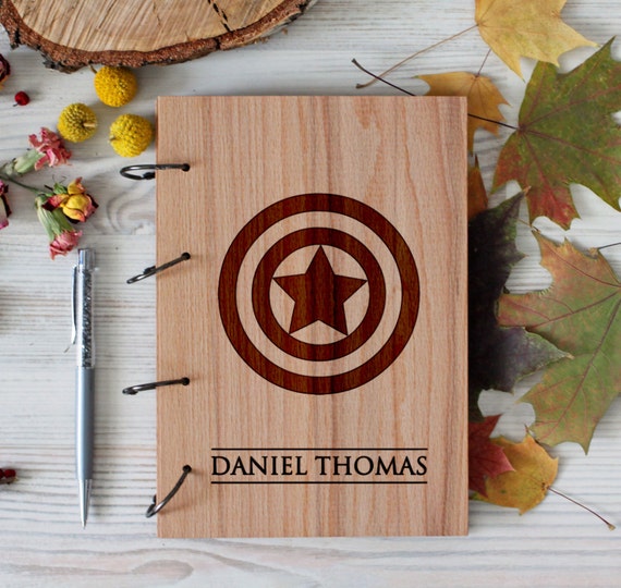 Comic Superhero Wooden notebook - Captain America notebook - Custom Notebook - Personalized Engraved