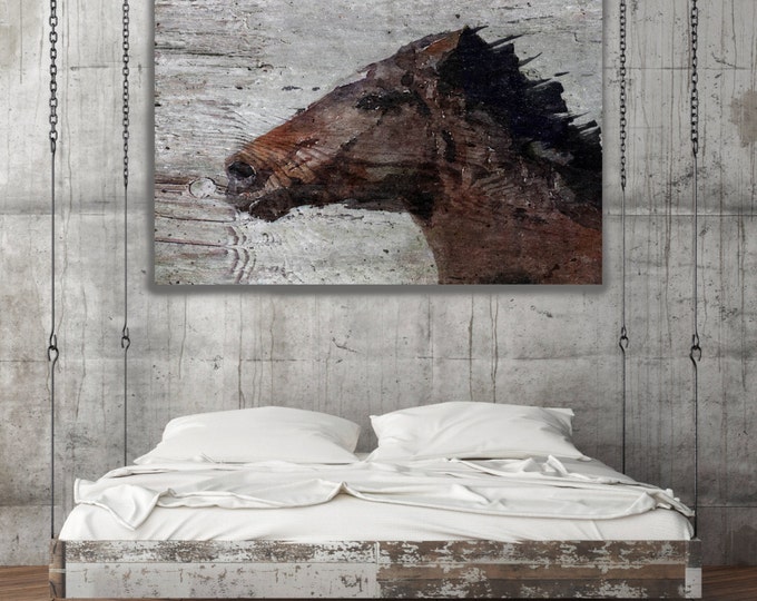 SALE ORL-7332-1 Running Wild Horse. Extra Large Horse, Horse Wall Decor, Brown Rustic Horse, Large Canvas Art Print up to 72" by Irena Orlov