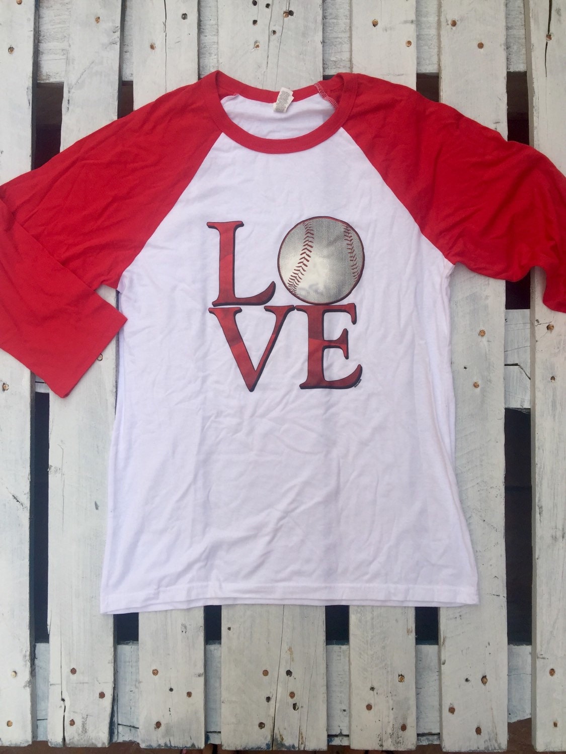 Womens red sleeve baseball tee by FreshinkTshirts on Etsy