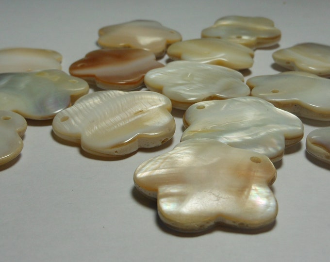 Mother of Pearl Shell bead, triple layers, natural color MOP, thick drop pendant, floral flower Shape Size, 30mm, 1 piece, top drilled
