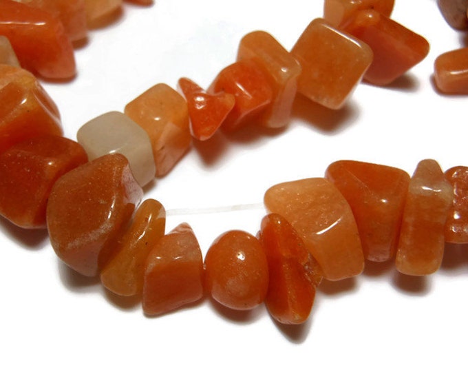 Red aventurine beads, large chip, natural gemstone, 15 inch strand, chips range from medium to large with an average size of large