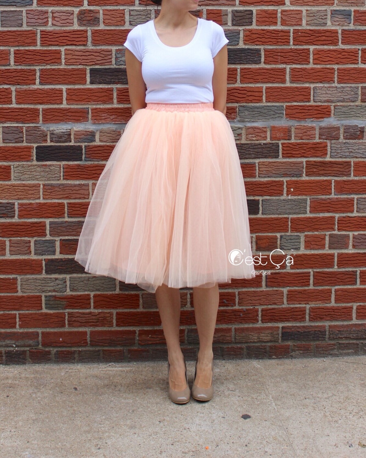 Claire Blush Peach Tulle Skirt Soft Tulle Skirt Tea Length 4971