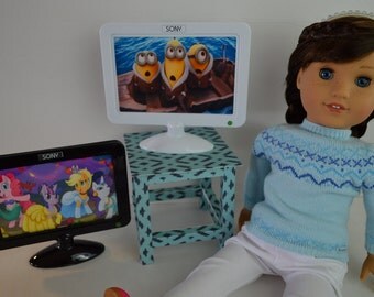 Doll sized Flat screen TV for American Girl or Similar | Fake 18" Doll WHITE Television for your doll house