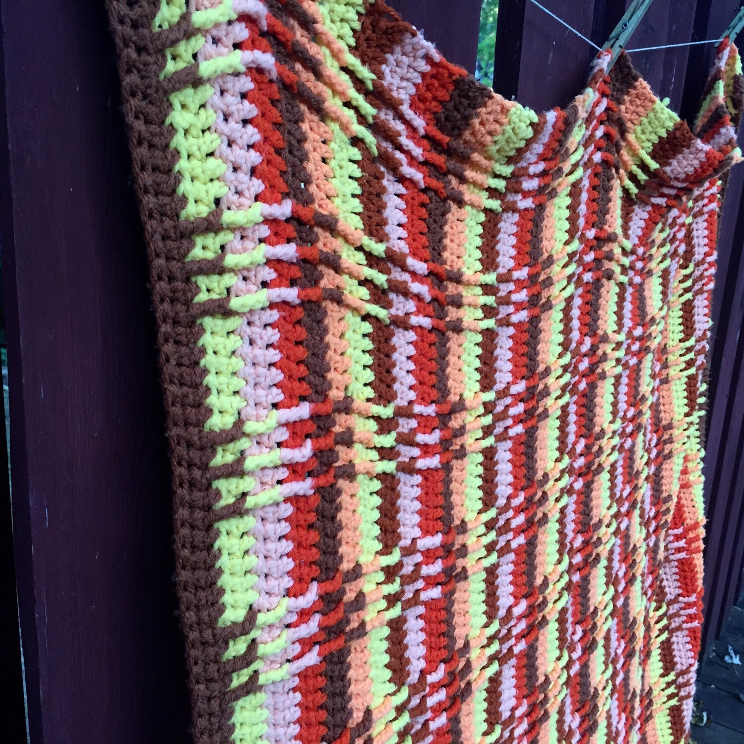 Vintage Afghan in Autumn Colors / Hand Knit Throw Blanket in